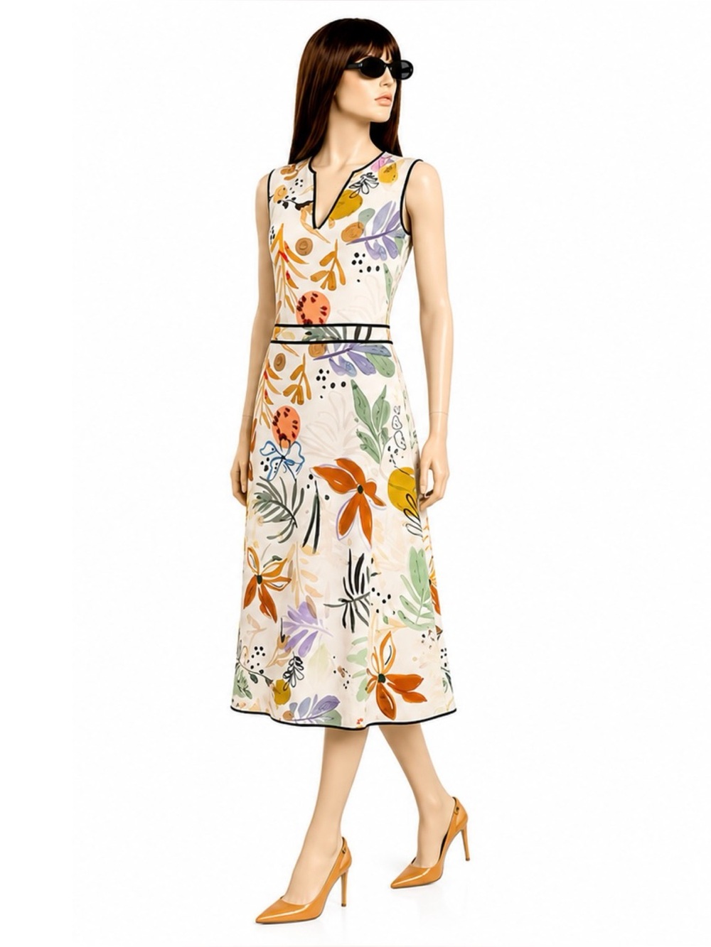 Lafayette 148 New York Janelle Floral Midi Dress Watercolor Sleeveless Size 10